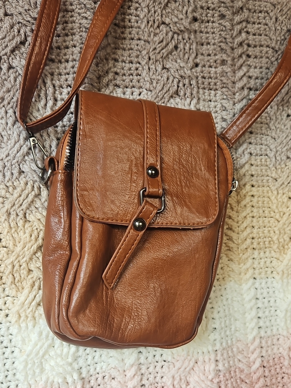 Faux Leather Brown Crossbody Bag